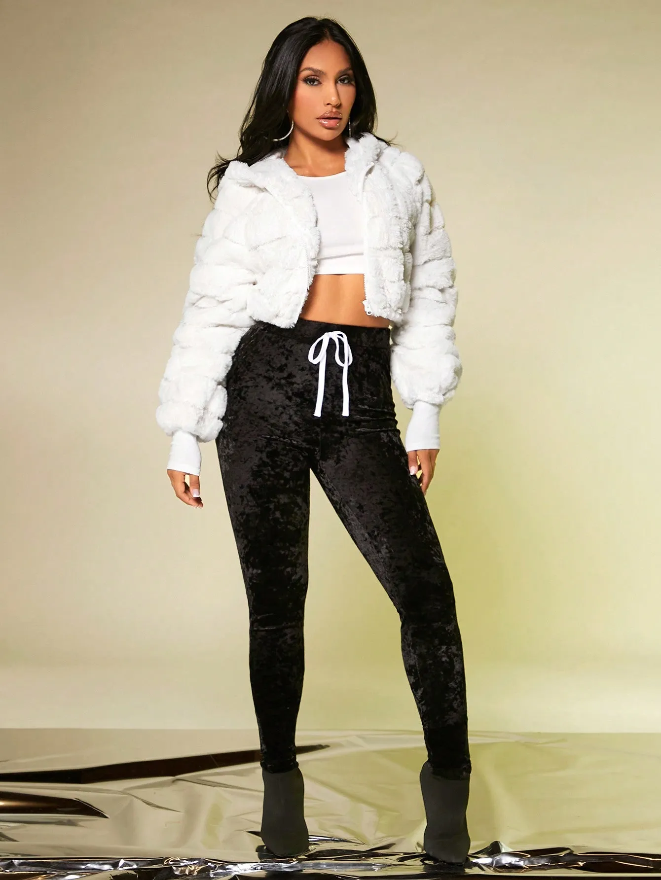 Zip Up Hooded Crop Fuzzy Coat